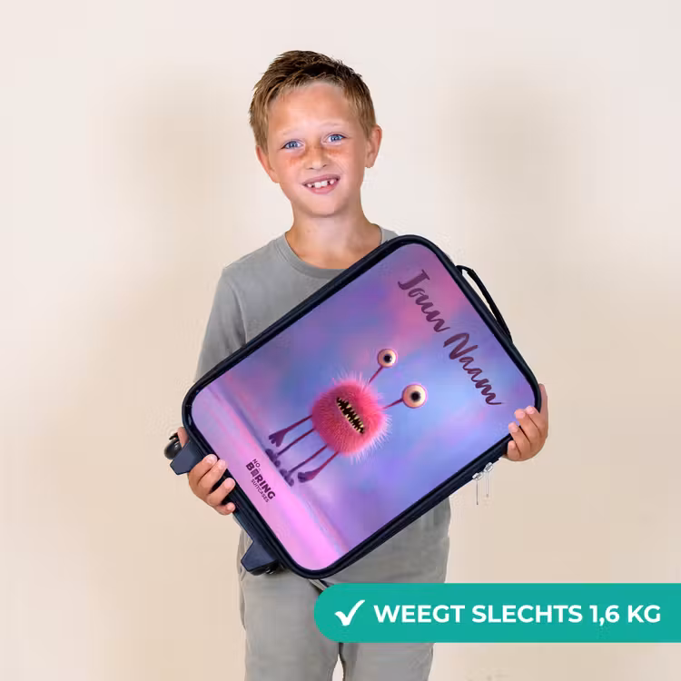 Kinderkoffers met naam - Roze harig monster met grote ogen — 3