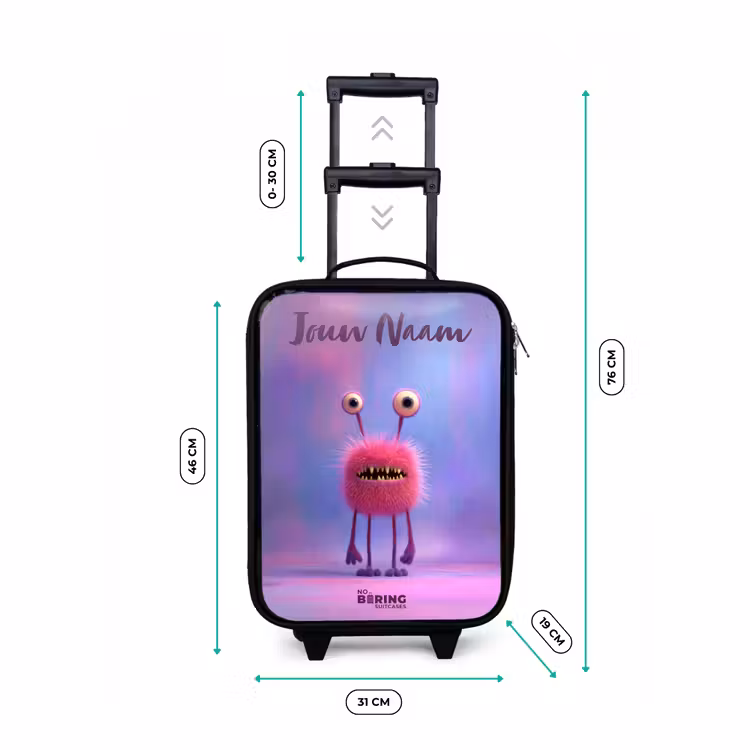 Kinderkoffers met naam - Roze harig monster met grote ogen — 7