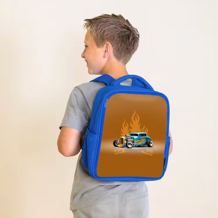 Kinderrugzak - Blauw - Blauwe auto met gele vlammen — 3