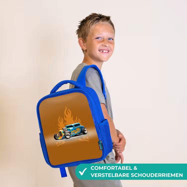 Kinderrugzak - Blauw - Blauwe auto met gele vlammen — 4