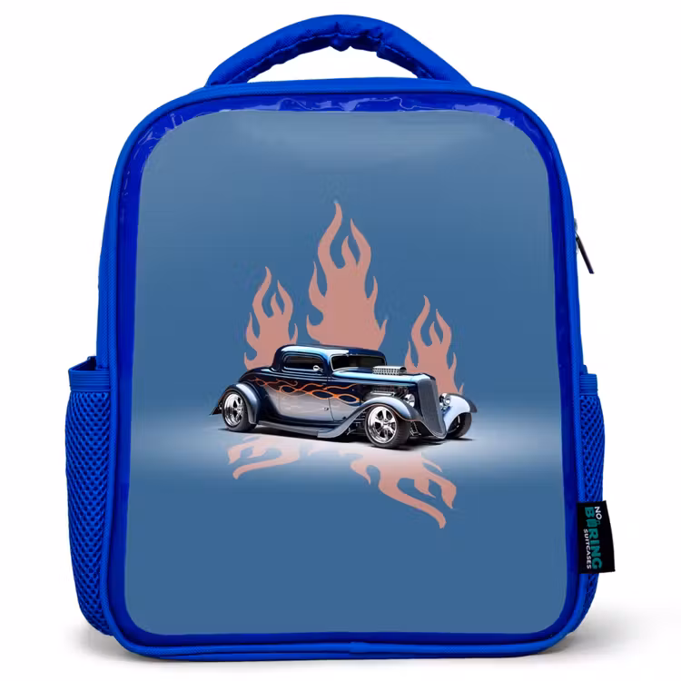 Kinderrugzak - Blauw - Blauwe auto met roze vlammen — 1