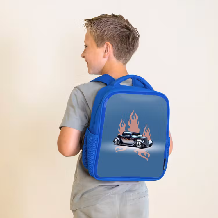 Kinderrugzak - Blauw - Blauwe auto met roze vlammen — 3