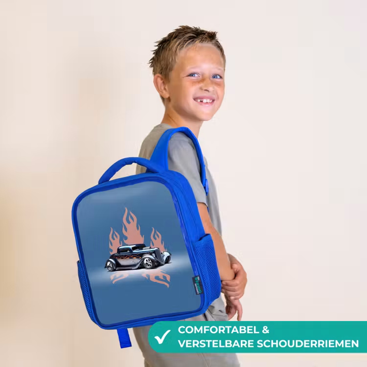 Kinderrugzak - Blauw - Blauwe auto met roze vlammen — 4