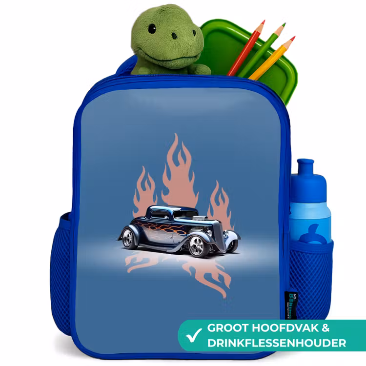 Kinderrugzak - Blauw - Blauwe auto met roze vlammen — 6