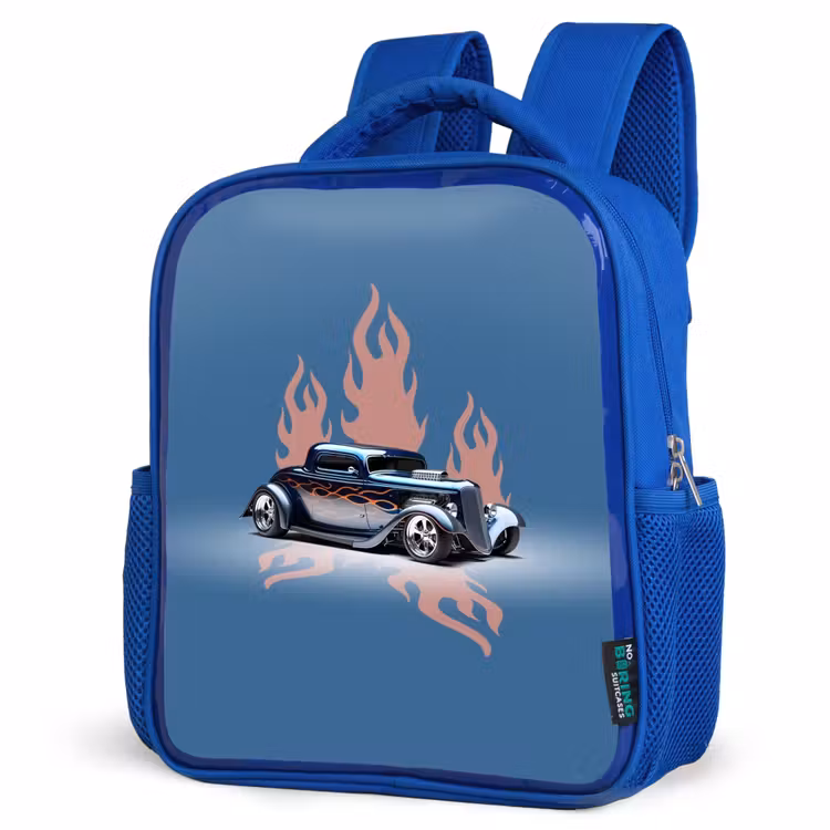 Kinderrugzak - Blauw - Blauwe auto met roze vlammen — 7