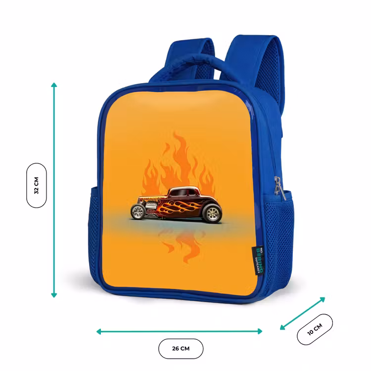 Kinderrugzak - Blauw - Bruine auto met gele vlammen — 5