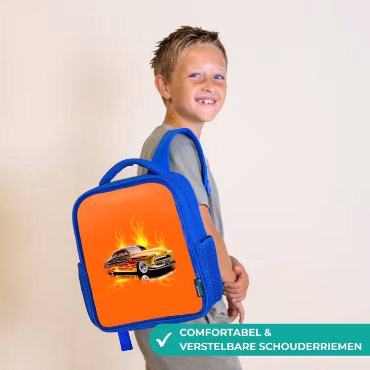 Kinderrugzak - Blauw - Gele auto met gele vlammen — 4