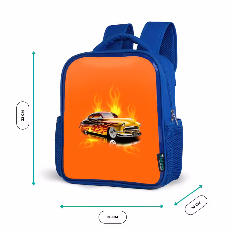 Kinderrugzak - Blauw - Gele auto met gele vlammen — 5