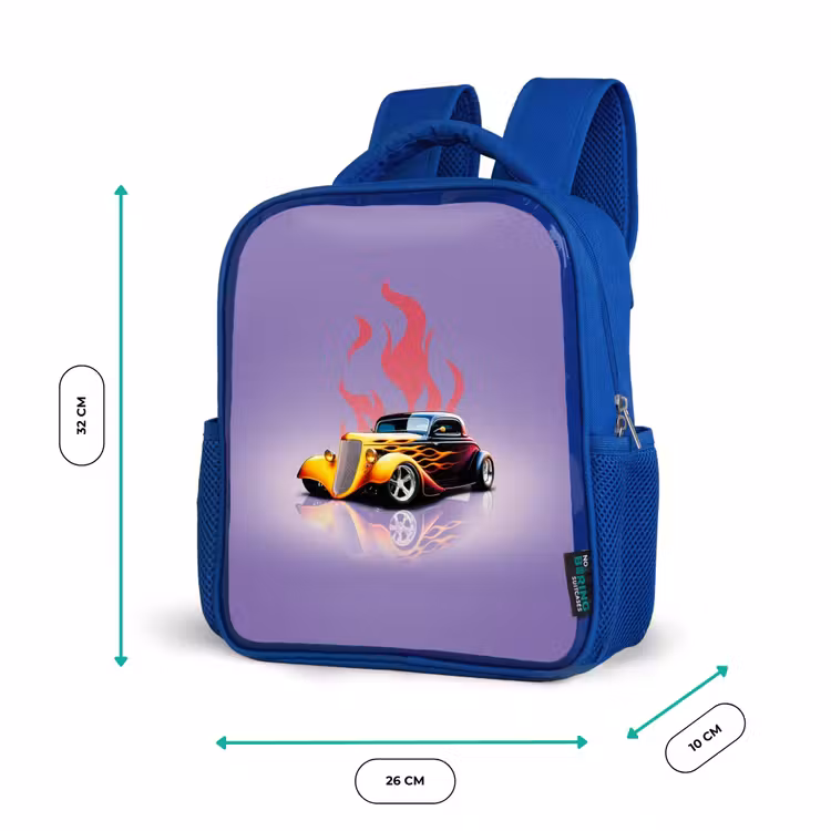 Kinderrugzak - Blauw - Gele auto met roze vlammen — 5
