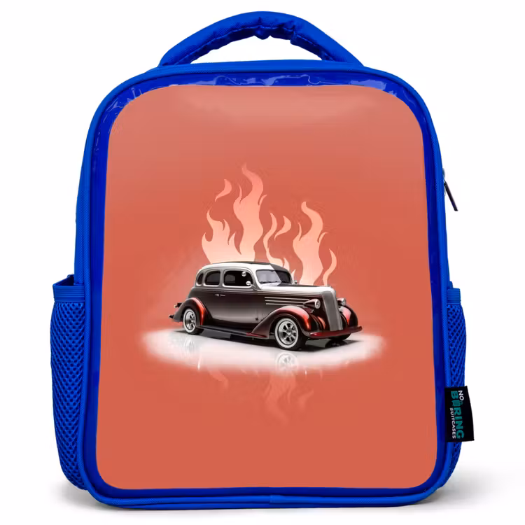 Kinderrugzak - Blauw - Grijze auto met roze vlammen — 1