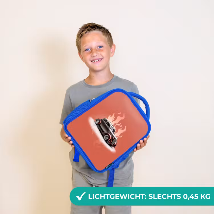 Kinderrugzak - Blauw - Grijze auto met roze vlammen — 2