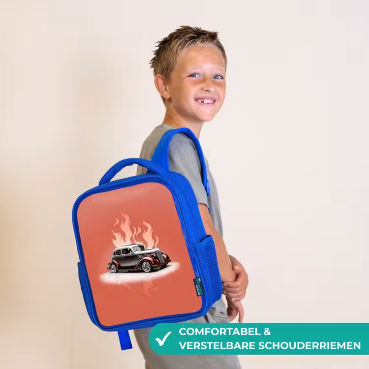 Kinderrugzak - Blauw - Grijze auto met roze vlammen — 4