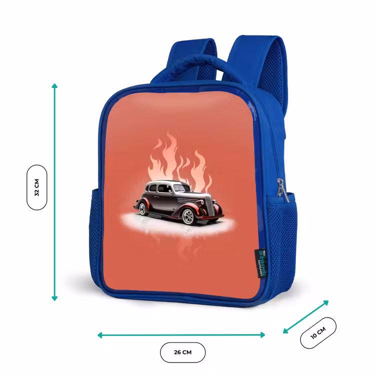 Kinderrugzak - Blauw - Grijze auto met roze vlammen — 5
