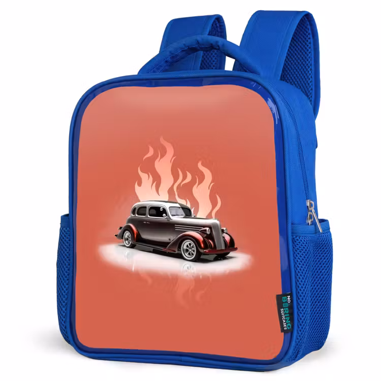 Kinderrugzak - Blauw - Grijze auto met roze vlammen — 7