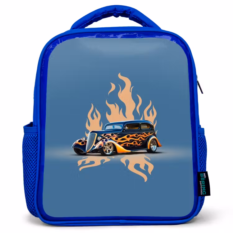 Kinderrugzak - Blauw - Zwarte auto met beige vlammen — 1