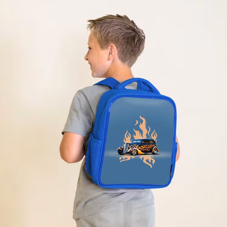 Kinderrugzak - Blauw - Zwarte auto met beige vlammen — 3