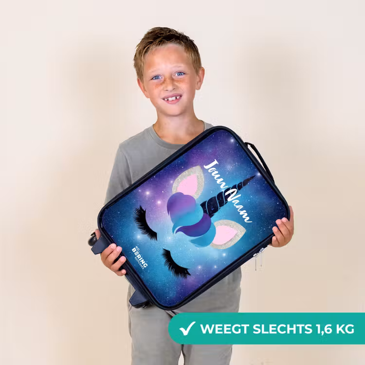Kinderkoffers met naam - Eenhoorn op een sterrenhemel achtergrond — 3