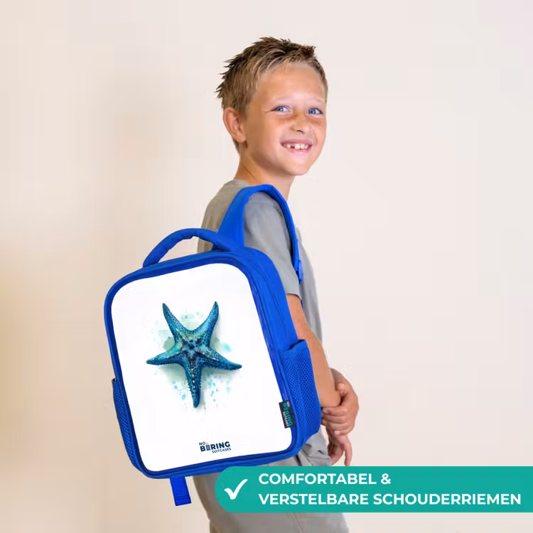 Kinderrugzak - Blauw - Blauwe Zeester op Witte Achtergrond — 4