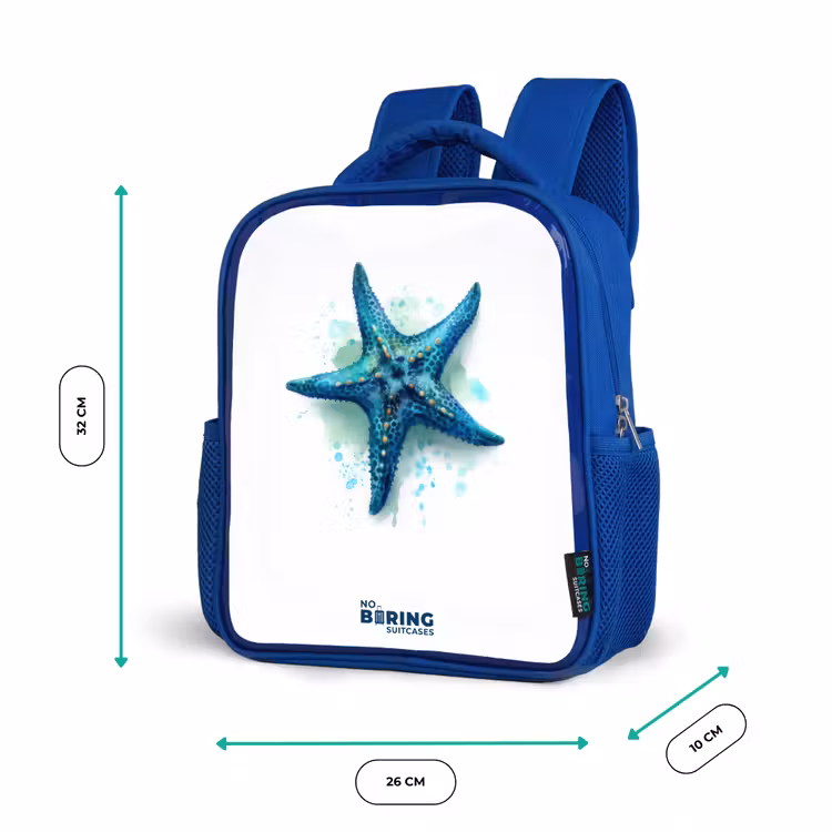 Kinderrugzak - Blauw - Blauwe Zeester op Witte Achtergrond — 5