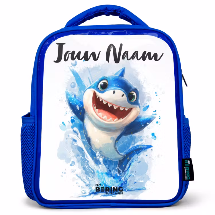 Kinderrugzak met naam - Blauw - Haai - Tanden - Water — 1