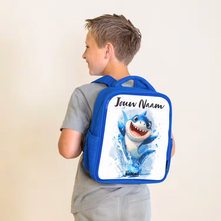Kinderrugzak met naam - Blauw - Haai - Tanden - Water — 3