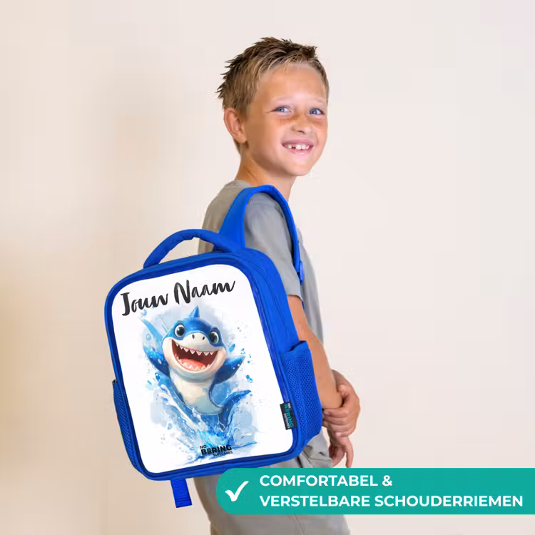 Kinderrugzak met naam - Blauw - Haai - Tanden - Water — 4