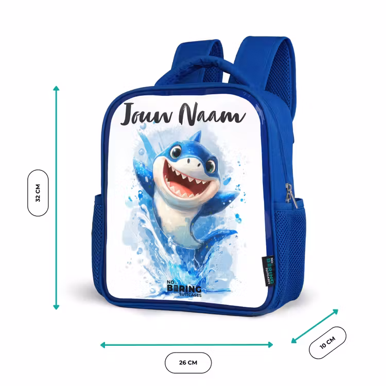 Kinderrugzak met naam - Blauw - Haai - Tanden - Water — 5