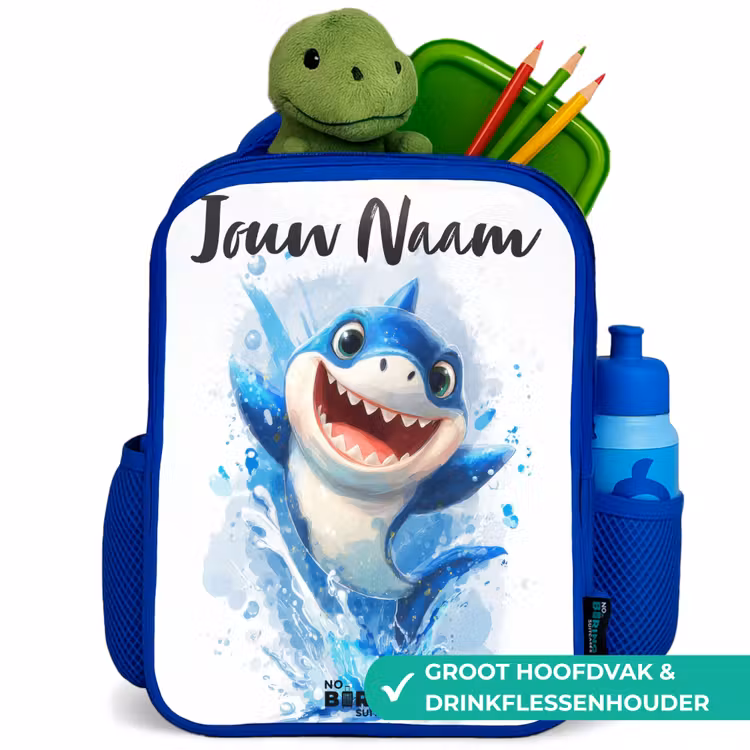 Kinderrugzak met naam - Blauw - Haai - Tanden - Water — 6