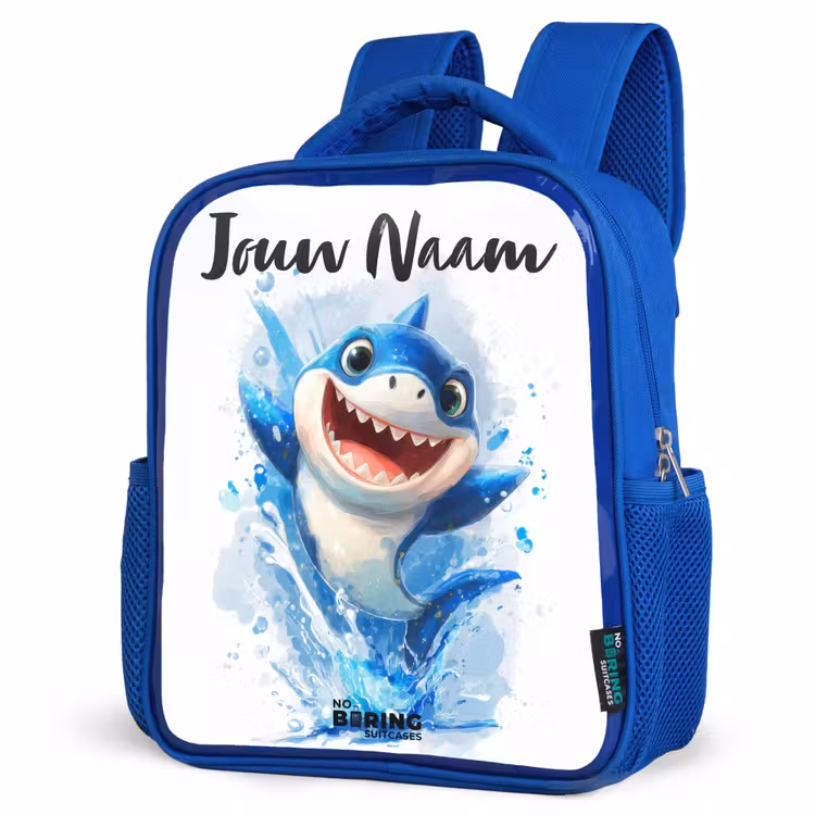 Kinderrugzak met naam - Blauw - Haai - Tanden - Water — 7