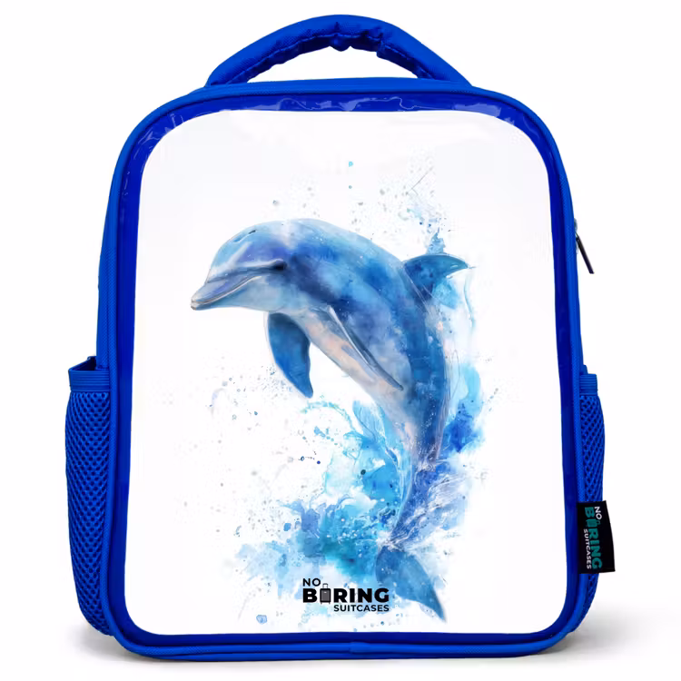 Kinderrugzak met naam - Blauw - Springende blauwe dolfijn β 1