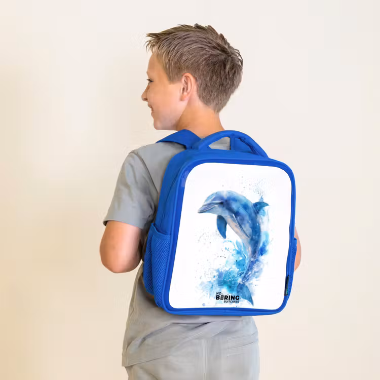 Kinderrugzak met naam - Blauw - Springende blauwe dolfijn β 3