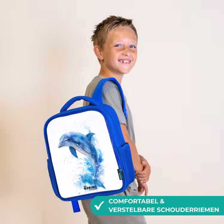 Kinderrugzak met naam - Blauw - Springende blauwe dolfijn β 4