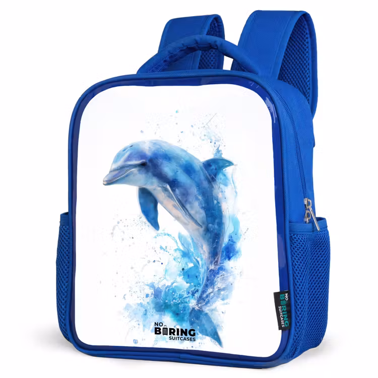 Kinderrugzak met naam - Blauw - Springende blauwe dolfijn β 7