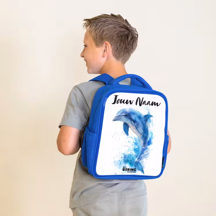 Kinderrugzak met naam - Blauw - Springende blauwe dolfijn β 3