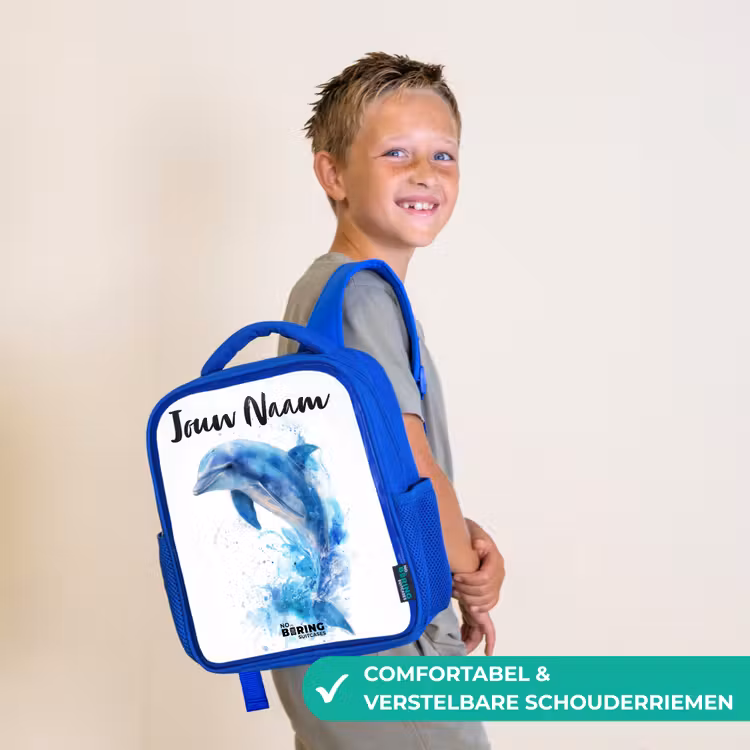 Kinderrugzak met naam - Blauw - Springende blauwe dolfijn β 4