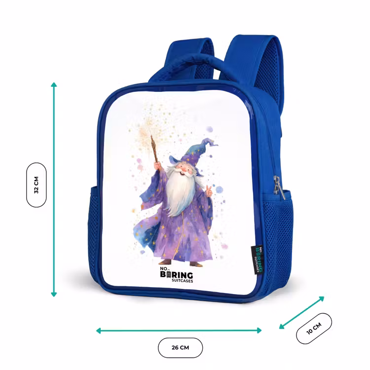 Kinderrugzak met naam - Blauw - Oude tovenaar met staf — 5