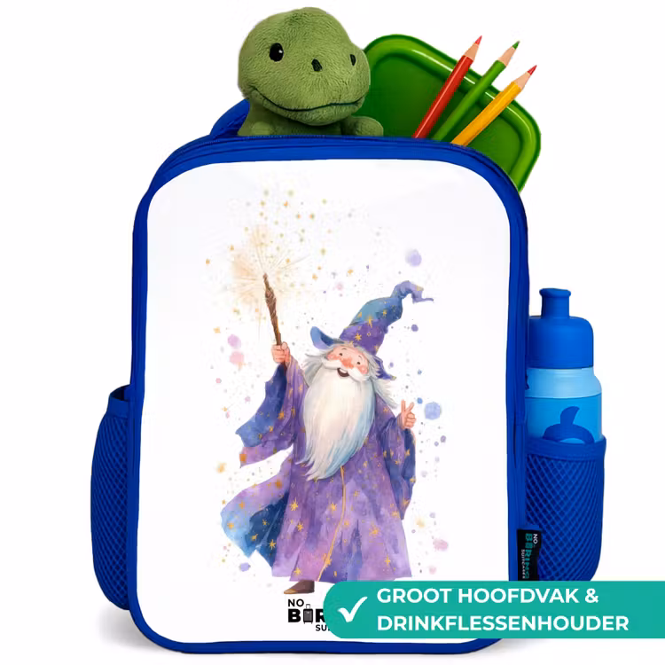 Kinderrugzak met naam - Blauw - Oude tovenaar met staf — 6