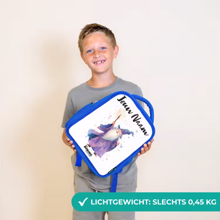 Kinderrugzak met naam - Blauw - Oude tovenaar met staf — 2