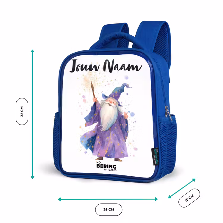 Kinderrugzak met naam - Blauw - Oude tovenaar met staf — 5