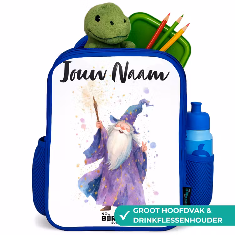 Kinderrugzak met naam - Blauw - Oude tovenaar met staf — 6