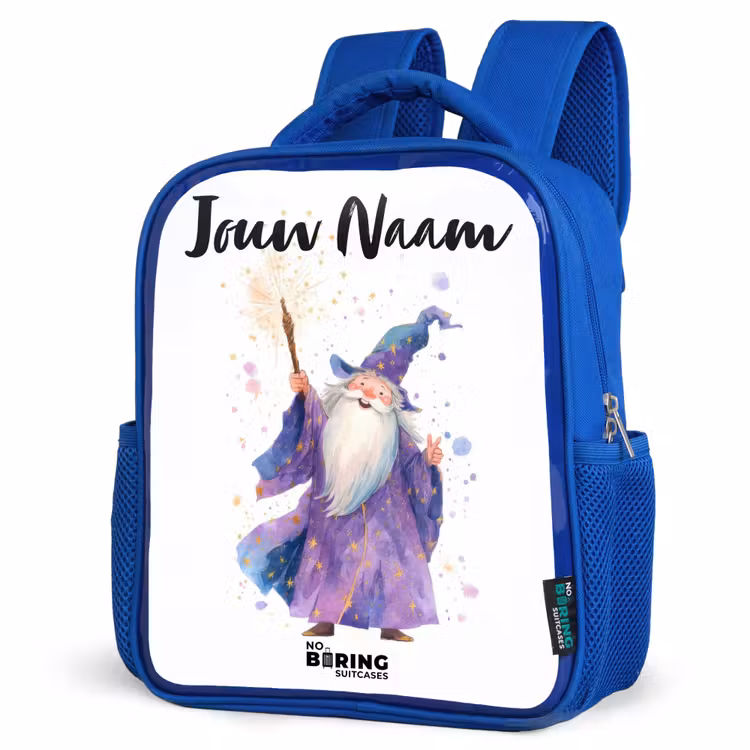 Kinderrugzak met naam - Blauw - Oude tovenaar met staf — 7