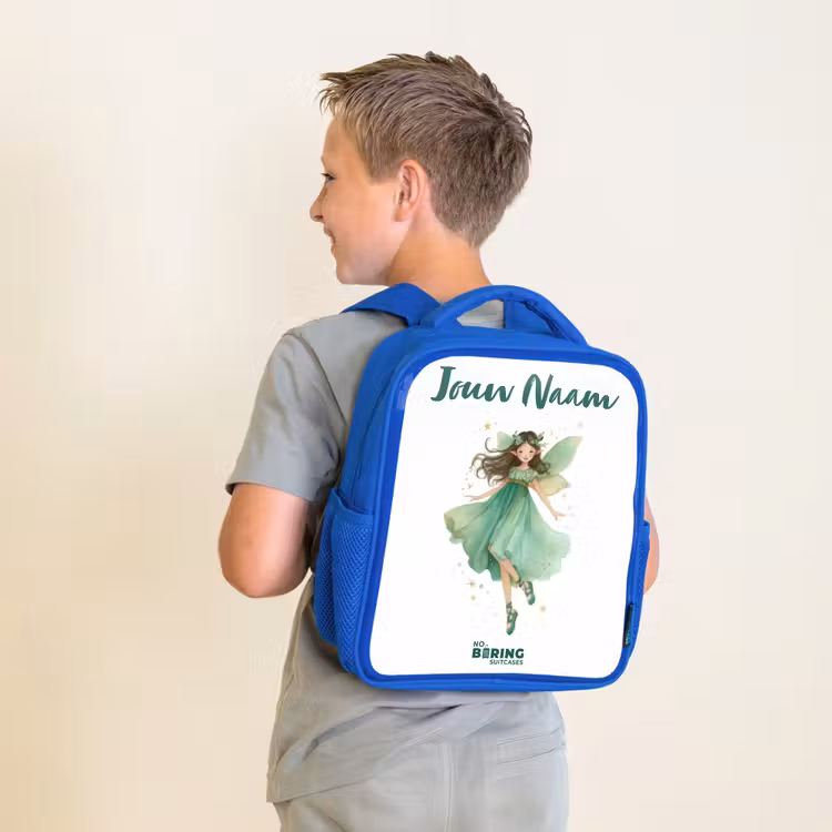 Kinderrugzak met naam - Blauw - Zwevende groene elf — 3