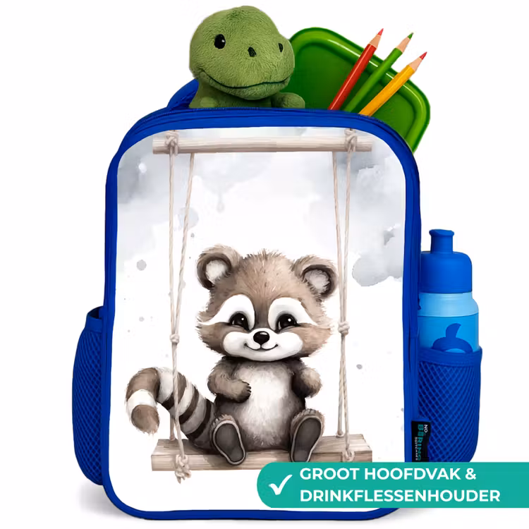 Kinderrugzak - Blauw - Wasbeer - Dier - Kinderen — 6