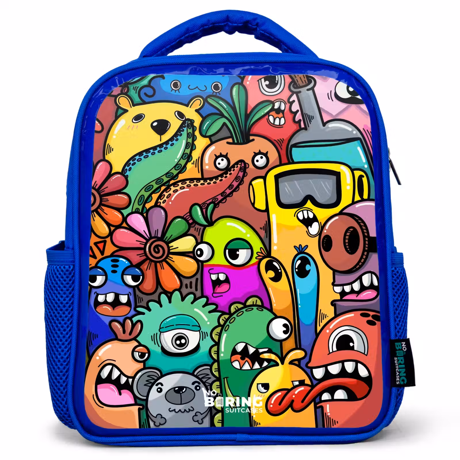 Kinderrugzak - Blauw - Expressief en druk patroon met monsters — 1