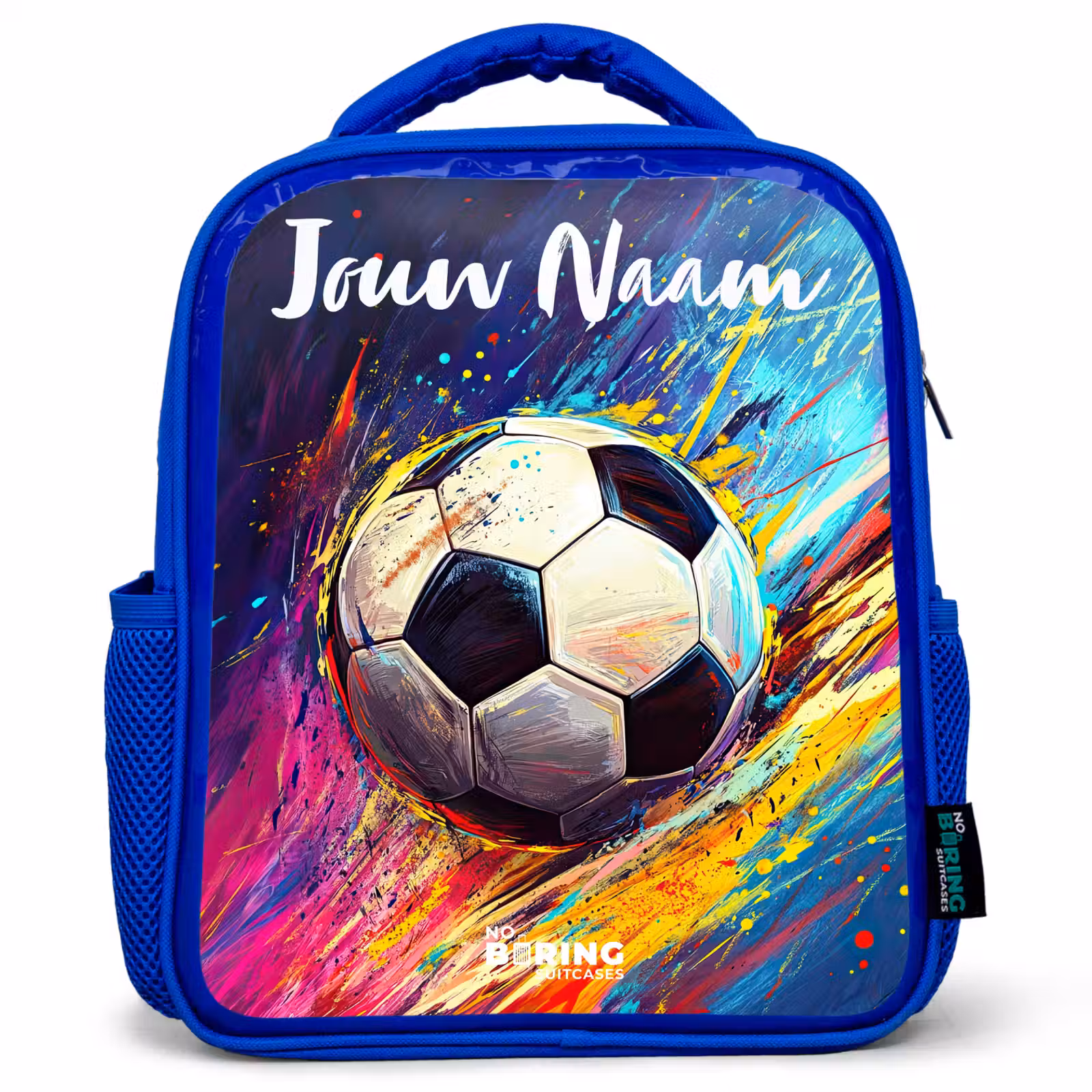 Kinderrugzak met naam - Blauw - Neon - Voetbal - Kleurrijk — 1