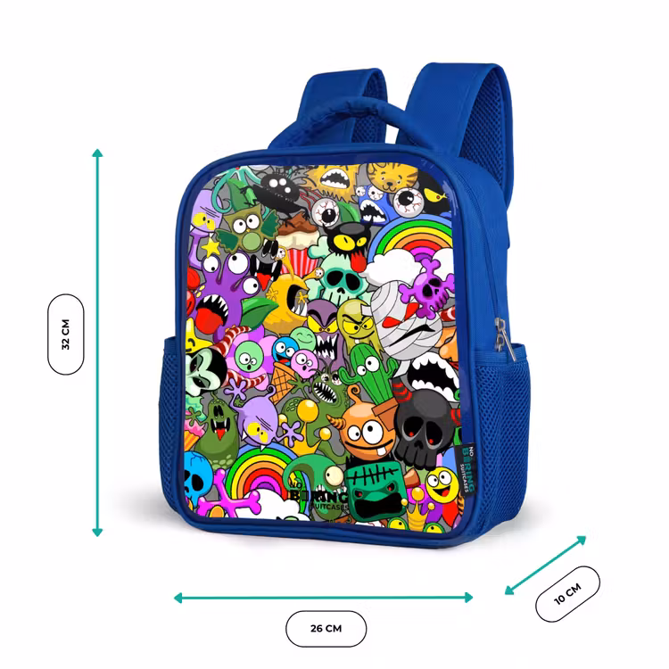Kinderrugzak - Blauw - Chaotisch kleurrijk monster patroon — 5