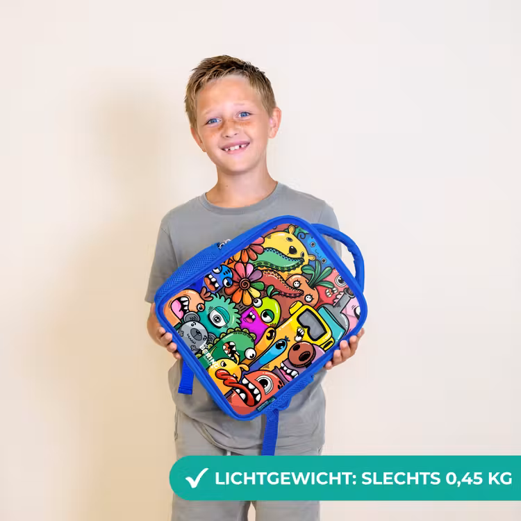 Kinderrugzak - Blauw - Expressief en druk patroon met monsters — 2