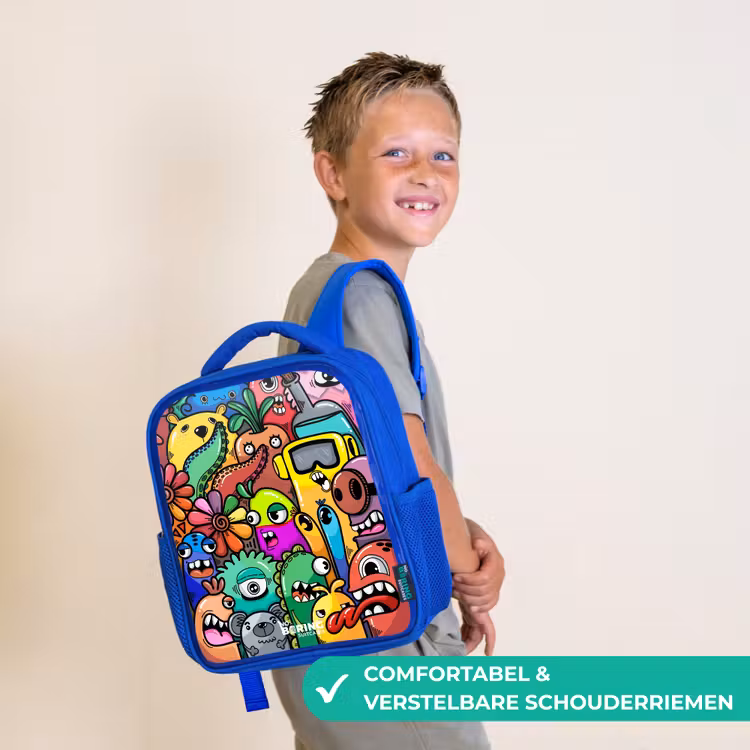 Kinderrugzak - Blauw - Expressief en druk patroon met monsters — 4