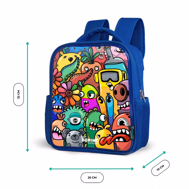Kinderrugzak - Blauw - Expressief en druk patroon met monsters — 5