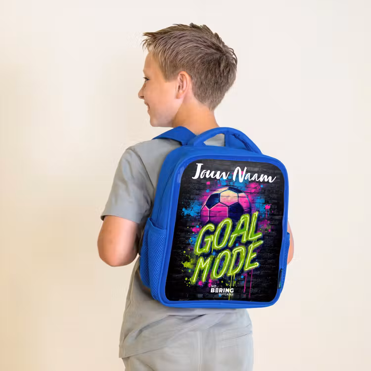 Kinderrugzak met naam - Blauw - Neon - Graffiti - Voetbal - Kleurrijk β 3